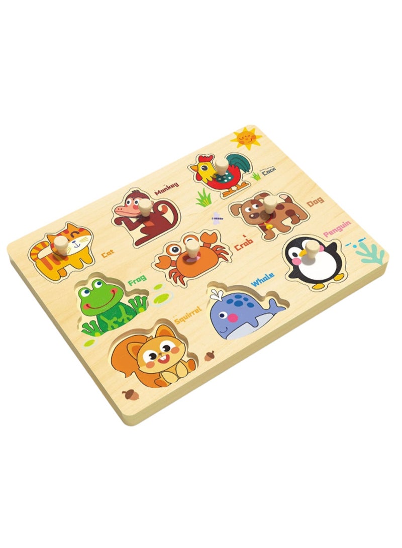 30cm Animal Hand Grab Jigsaw Puzzle Board C 1-3 Years Old Children Wooden Peg Jigsaw Puzzle Toy With Handle, Children'S Fine Motor Skills Learning Educational Montessori Jigsaw Puzzle, Ideal Gift For 1 - 2 - 3 Years Old Boys And Girls - Image 1